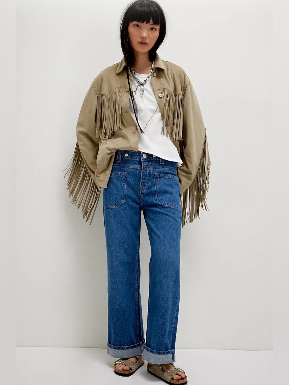 We The Free Palmer cuffed Jeans in Deep Blue Denim